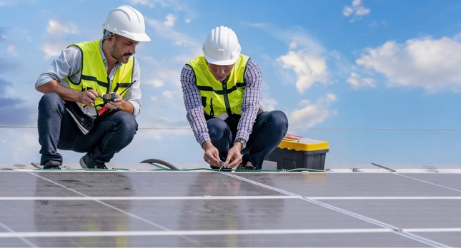 Certified solar installers mounting photovoltaic panels in Los Angeles by Solar Panel Pro LA